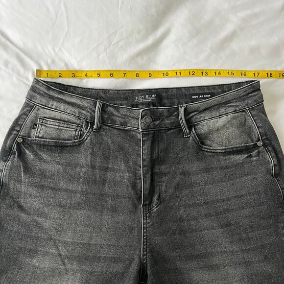 Judy Blue Wide Leg Crop Knoxville High Rise Gray Released Hem Denim Jeans 16W - Picture 7 of 13